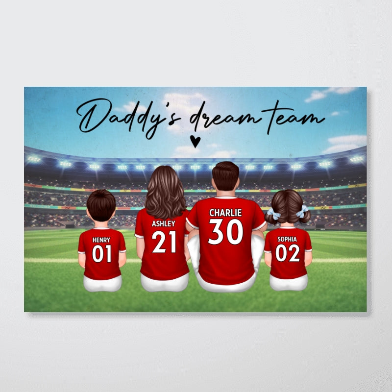 Dad's Team Soccer Football Family Sitting Personalized Poster – Special Gift for Dad, Grandpa, Husband on Father's Day