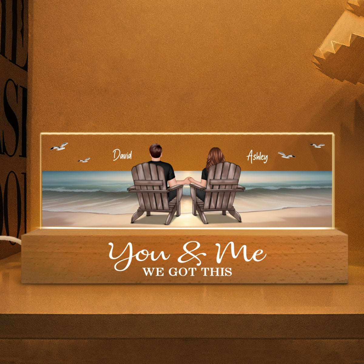 Eternal Sunset Beach Couple Personalized Acrylic LED Night Light, Heartfelt 2025 Gift, Anniversary Gift For Girlfriend, For Wife