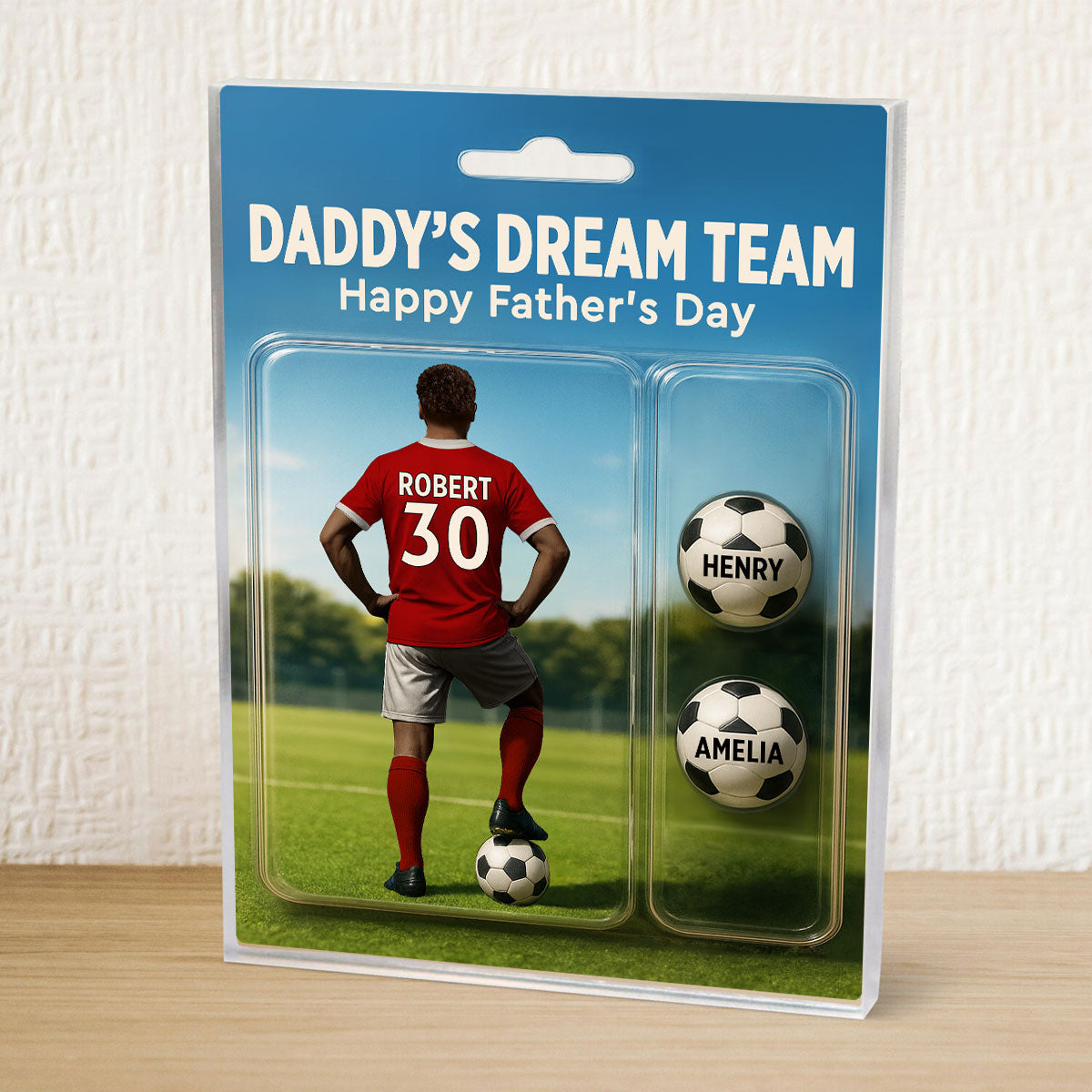 Daddy's Dream Team Soccer With Kids' Names Custom Figure Personalized Acrylic Block Plaque, Perfect Father's Day Gift for Him, for Husband, for Dad, for Soccer Lover