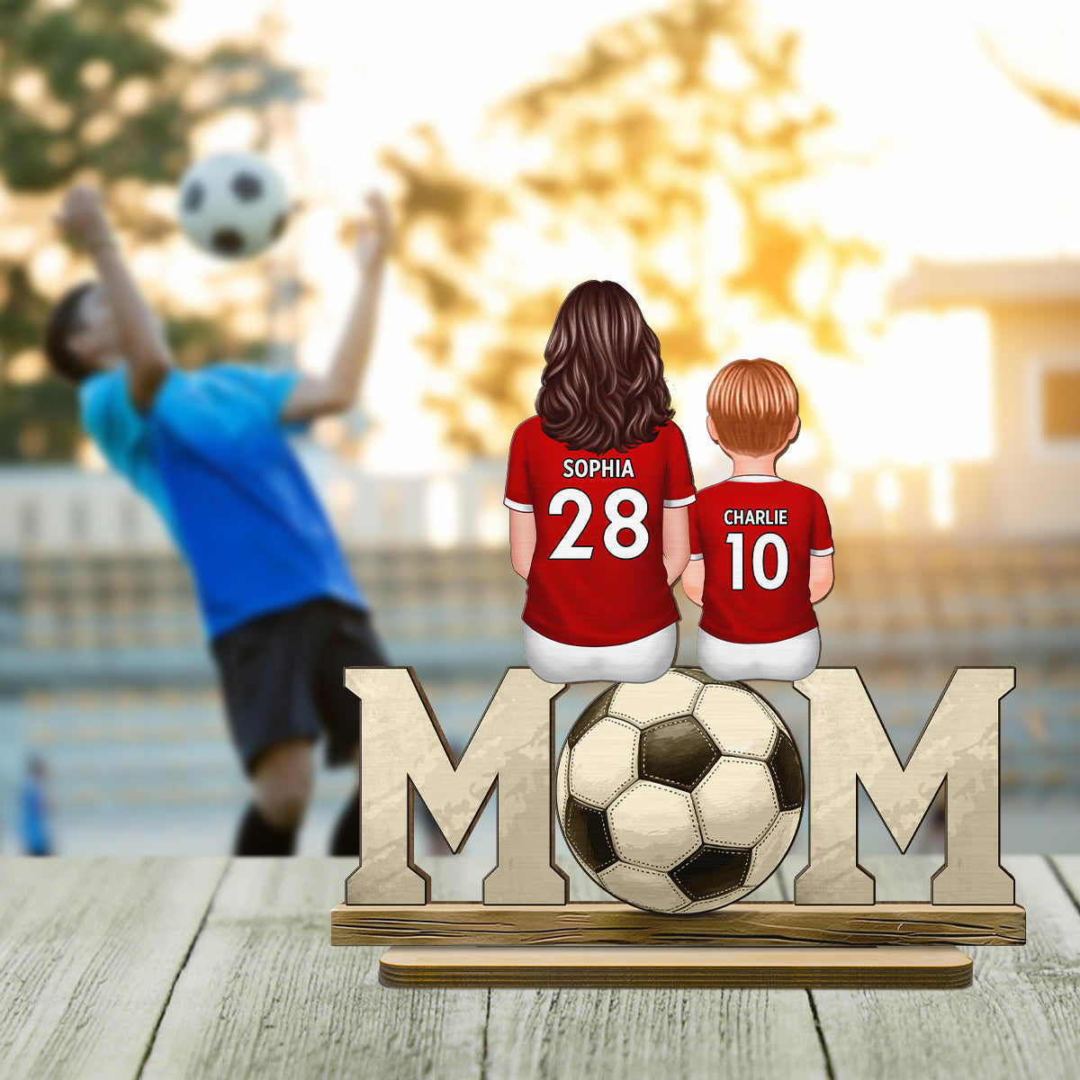 Soccer Mom And Kids Personalized Standing Wooden Plaque, Gift for Mom, Gift for Wife