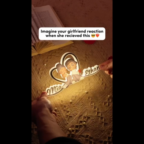 Y2K Couple Heart Shape With Names Personalized Light Box, Anniversary Gift, Unique Gift for Him for Her