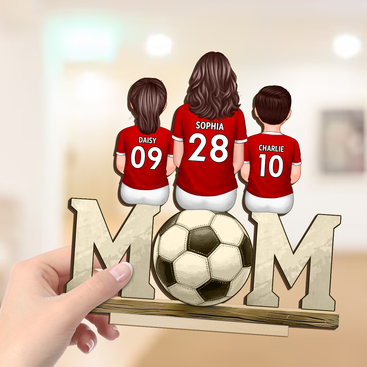 Soccer Mom And Kids Personalized Standing Wooden Plaque, Gift for Mom, Gift for Wife