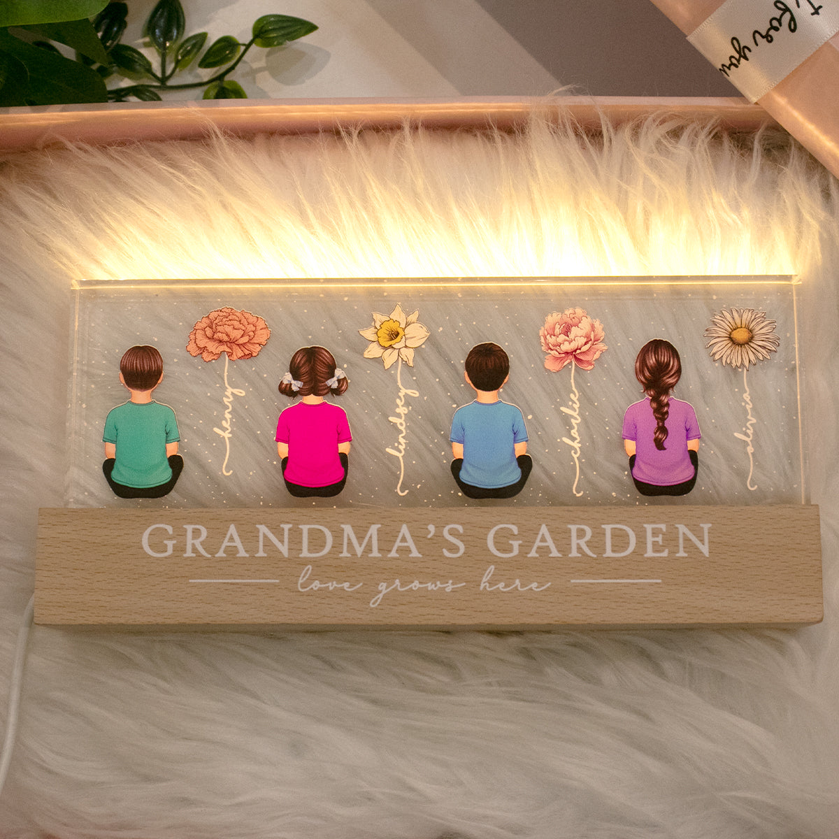 Vintage Birth Month Flowers Grandma's Garden Personalized LED Night Light, Gift For Grandma Mom