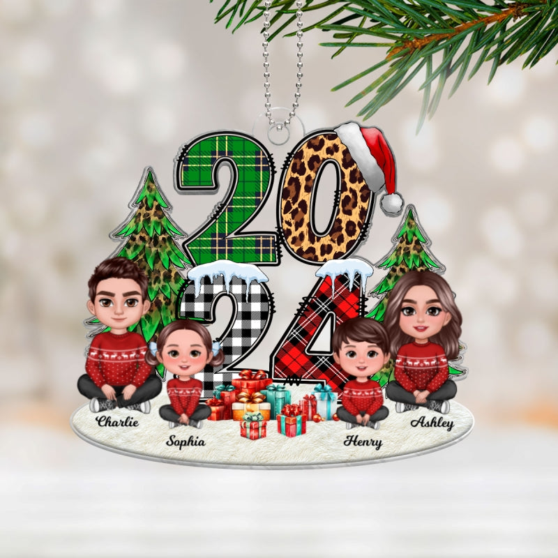 Christmas Family Sitting 2024 Stacked Pattern Personalized Acrylic Ornament