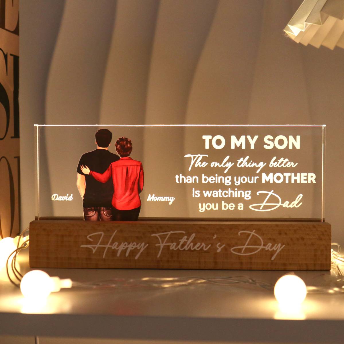From Mom To Son Personalized LED Night Light| Heartfelt Father's Day Gift For Son