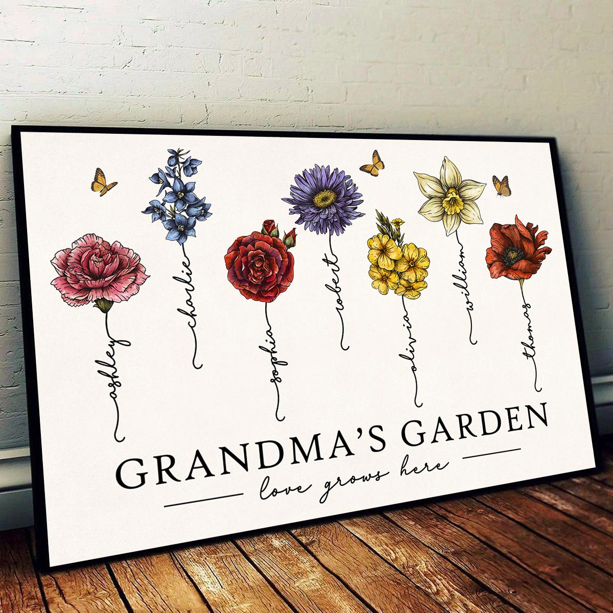 Grandma‘s Garden Love Grows Here Beautiful Vintage Birth Flowers Gift For Grandma Mom Personalized Poster