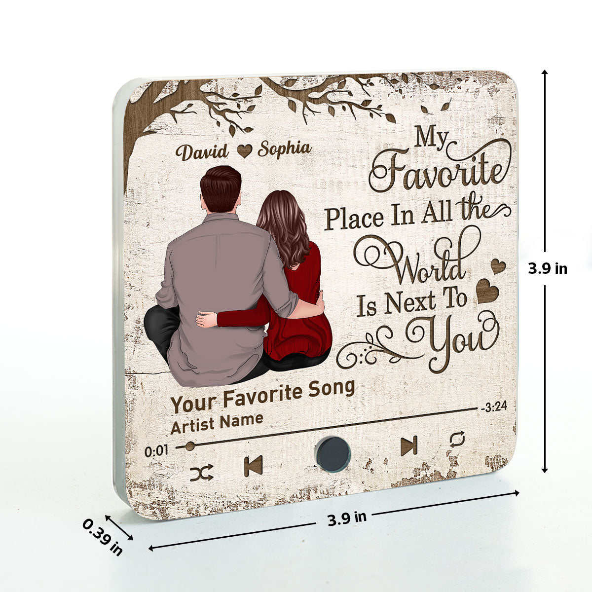 Favorite Place In The World Couple Sitting Back View Personalized Music Fridge Magnet, Gift For Him, For Her