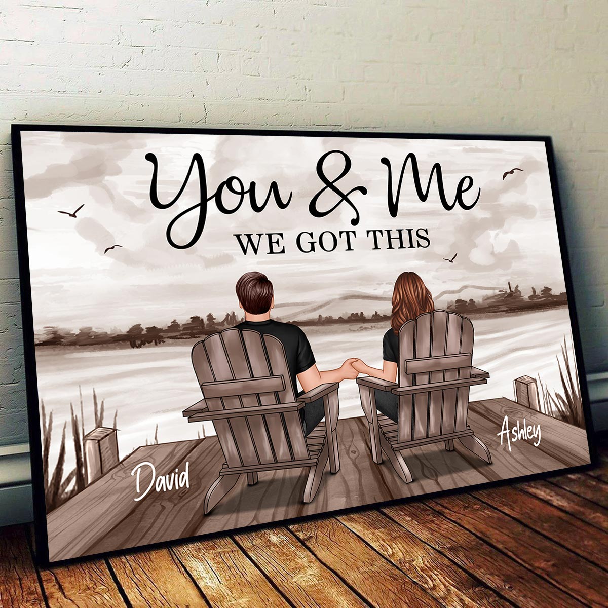 Couple Sitting Lake Landscape Retro Vintage Personalized Poster, Heartfelt 2025 Gift For Couple, For Him, For Her, Boyfriend, Girlfriend, Husband, Wife