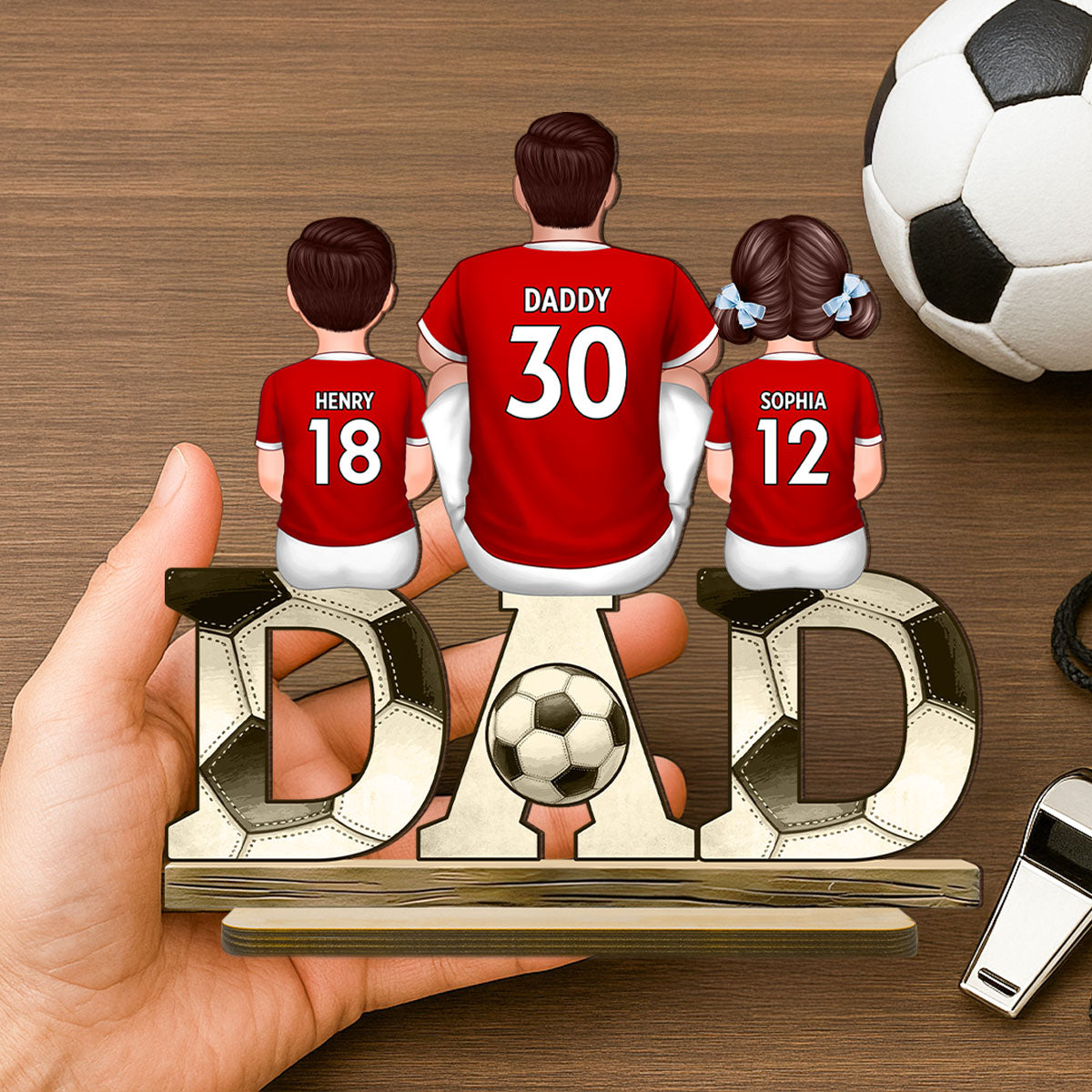 Soccer Dad & Kids Personalized 2-Layer Standing Wooden Plaque, Father’s Day gift for Dad, for Husband