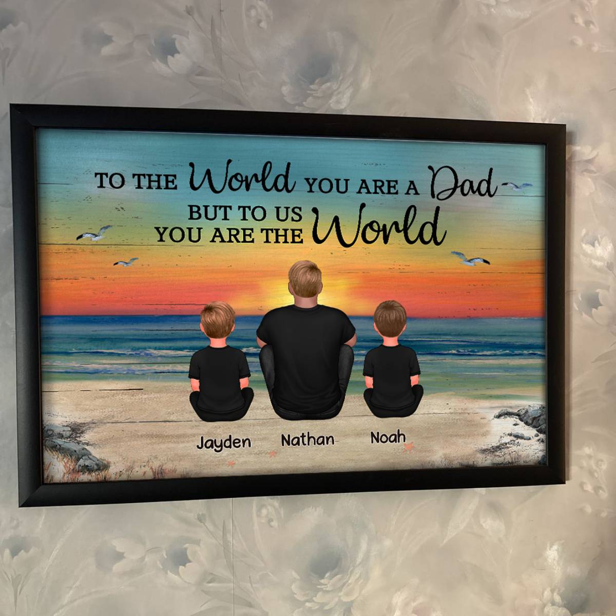 Dad And Sons Daughters Retro Vintage Beach Personalized Poster| Heartfelt Gift For Dad, For Husband