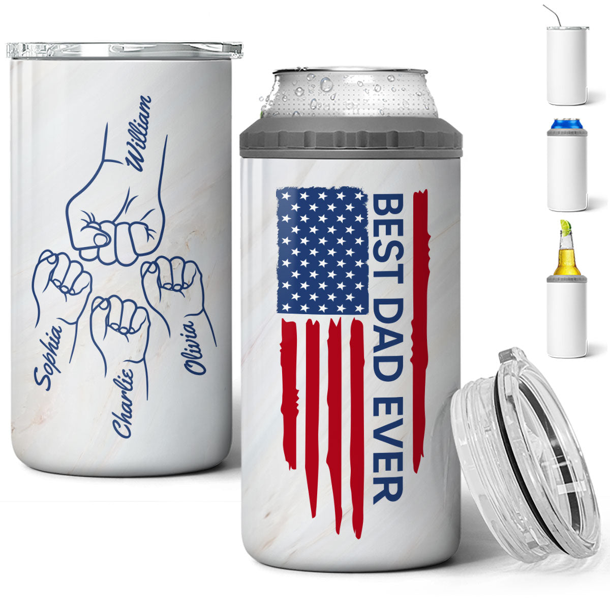 Best Dad Papa Grandpa Ever Fist Bump Outline Nation Flag Gift For Husband Father Figures Personalized 4 In 1 Can Cooler