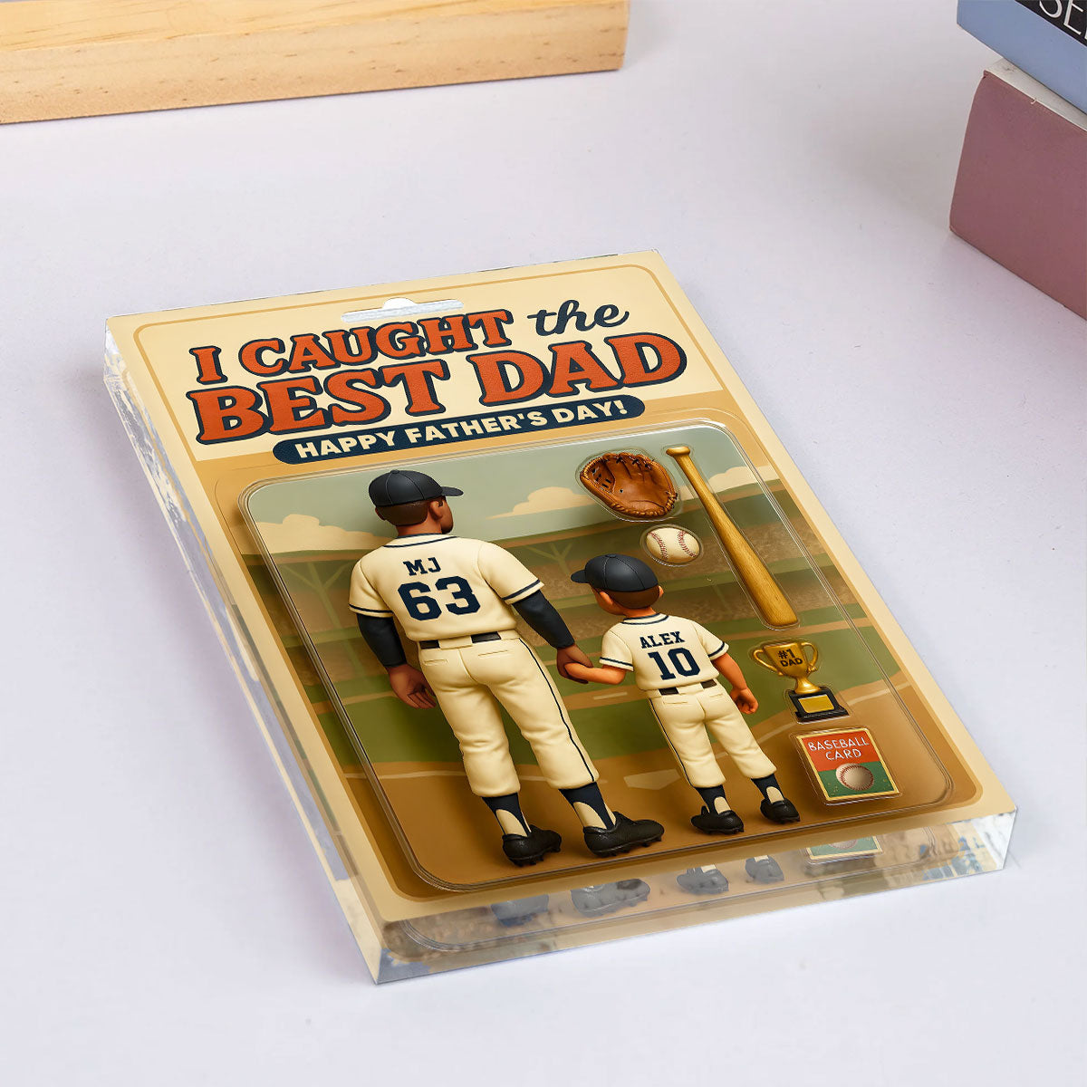 We Caught the Best Dad, Grandpa Baseball Custom Figure Personalized Acrylic Block Plaque, Father's Day Gift for Dad, Gift for Husband, Gift for Grandpa
