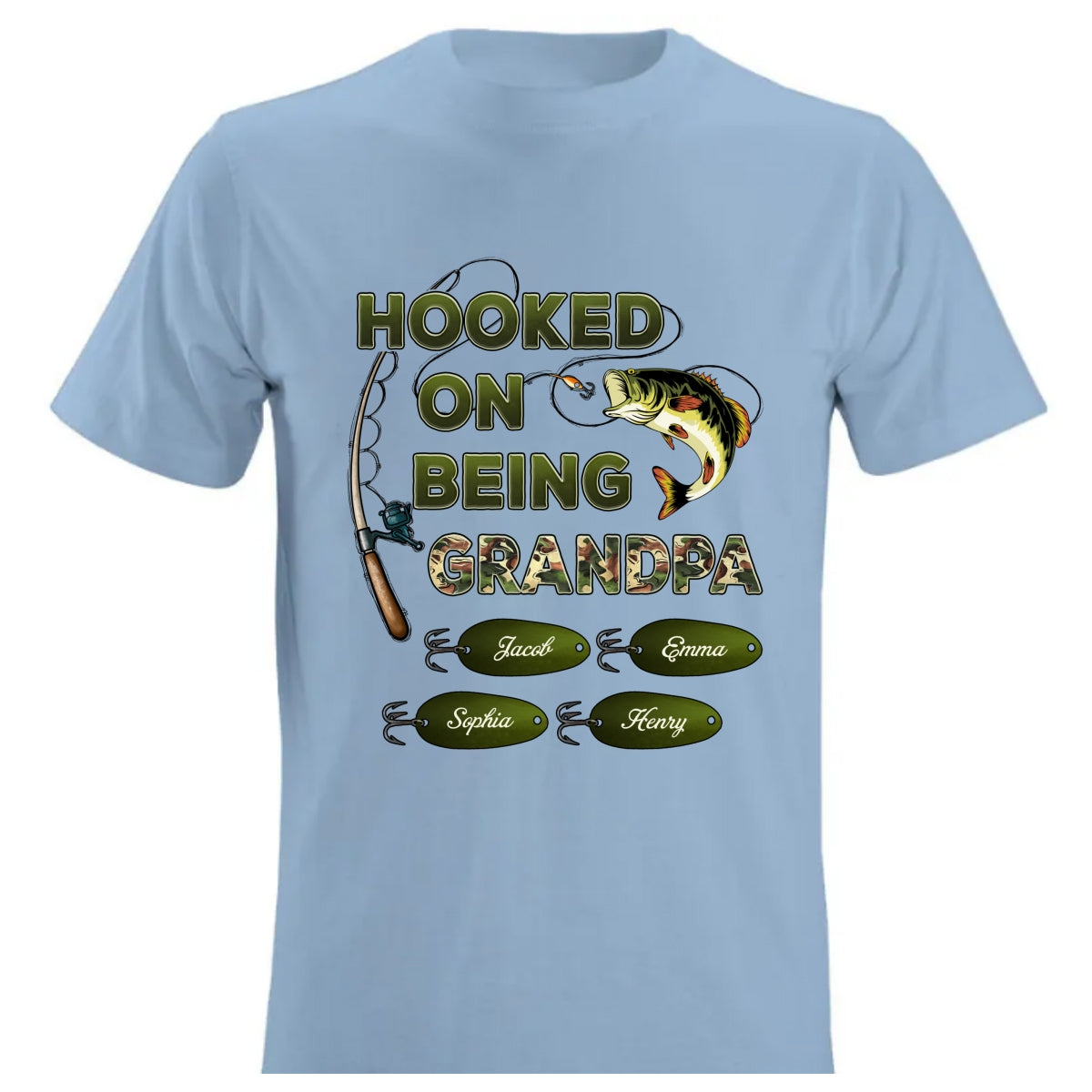 Hooked On Being Grandpa Papa Fishing Camouflage Personalized Shirt, Unique 2025 Father's Day Gift For Grandpa, Dad, Husband