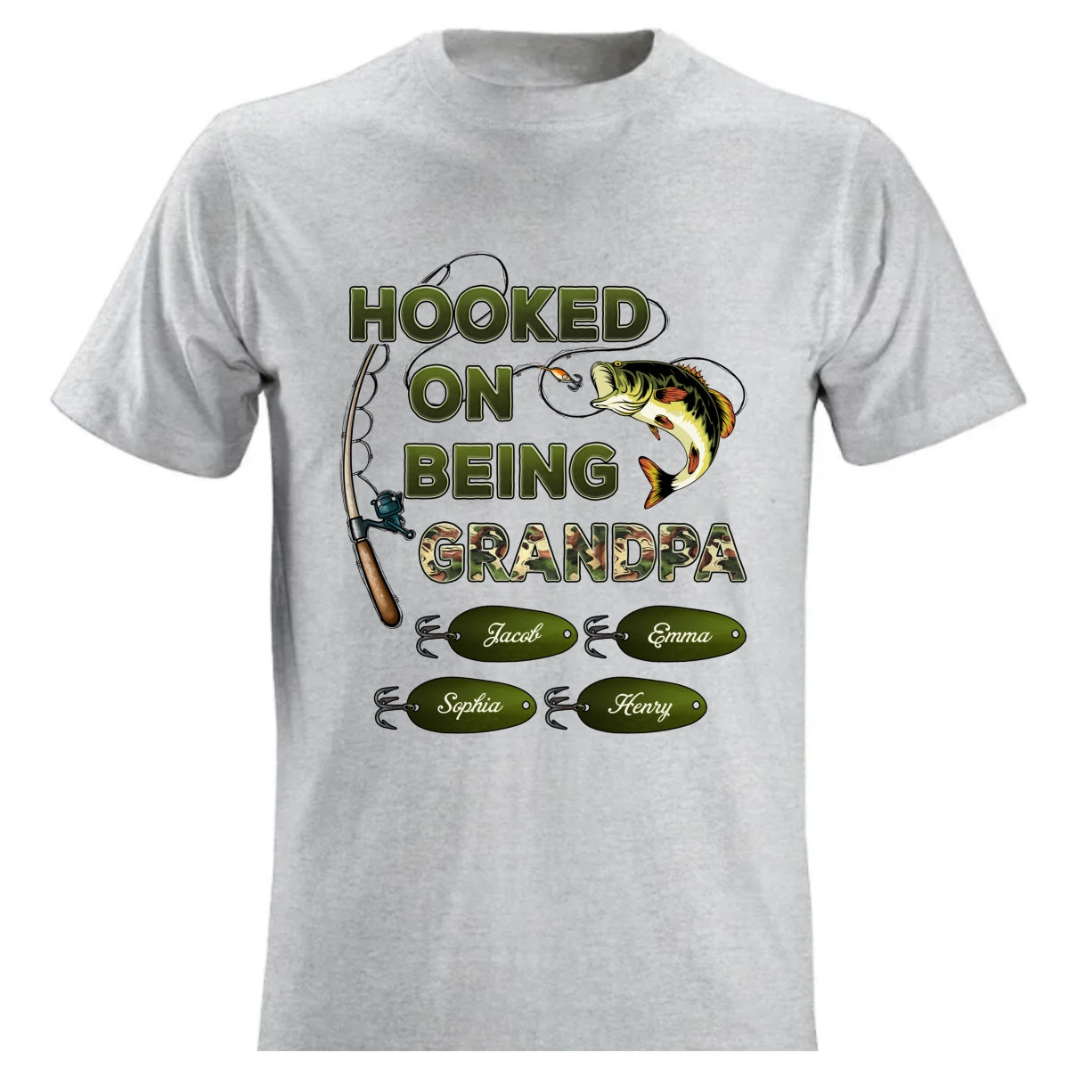 Hooked On Being Grandpa Papa Fishing Camouflage Personalized Shirt, Unique 2025 Father's Day Gift For Grandpa, Dad, Husband