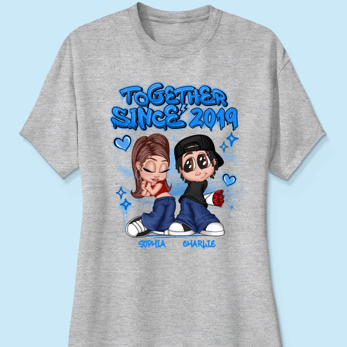Y2K Couple Airbrushed Personalized Shirt, Perfect 2025 Gift For Him For Her