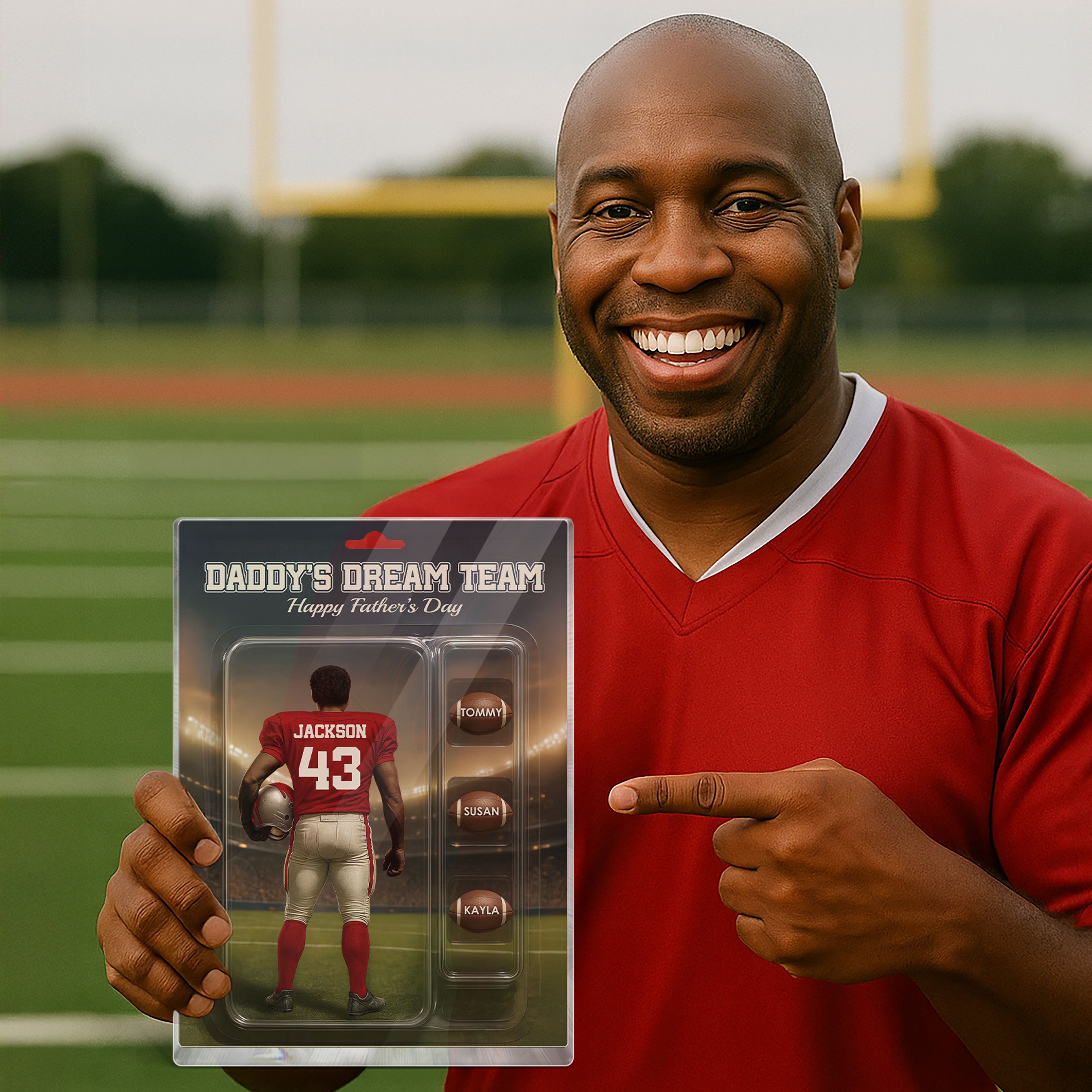 Custom Figure Football Dad With Kids' Names Personalized Acrylic Block Plaque, Perfect 2025 Father's Day Gift For Him, For Dad, For Husband, For Football Lover