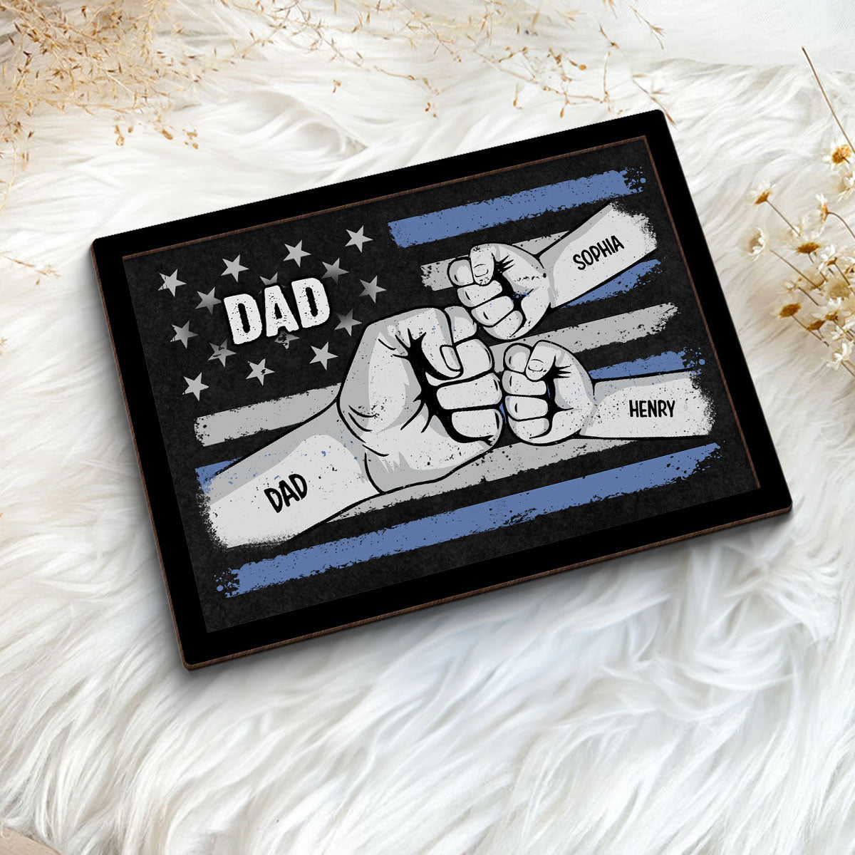 Dad Fist Bump Nation Flag Personalized 2-Layered Wooden Plaque, Father's Day Gift For Dad, For Husband