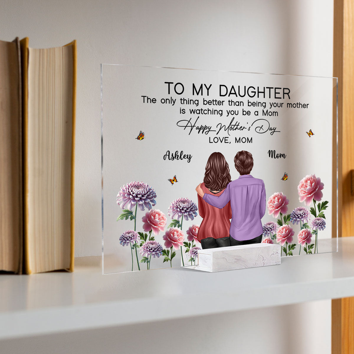 To My Daughter From Mom Happy Mother's Day Birth Flower Personalized Rectangle Acrylic Plaque with Stand, Gift For Daughter