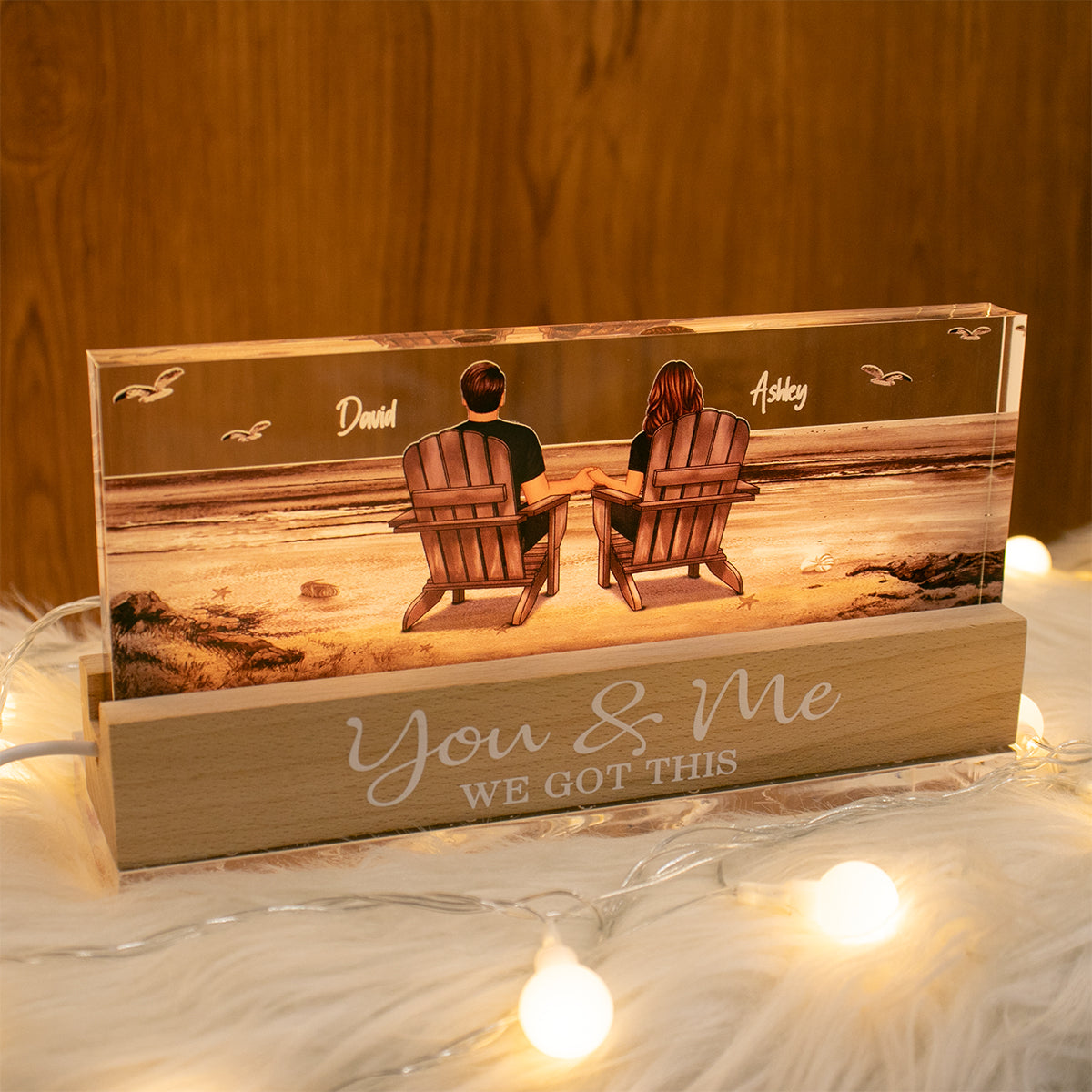 Couple Sitting At Beach Retro Personalized LED Night Light, Heartfelt 2025 Gift For Couple, Husband, Wife, Boyfriend, Girlfriend