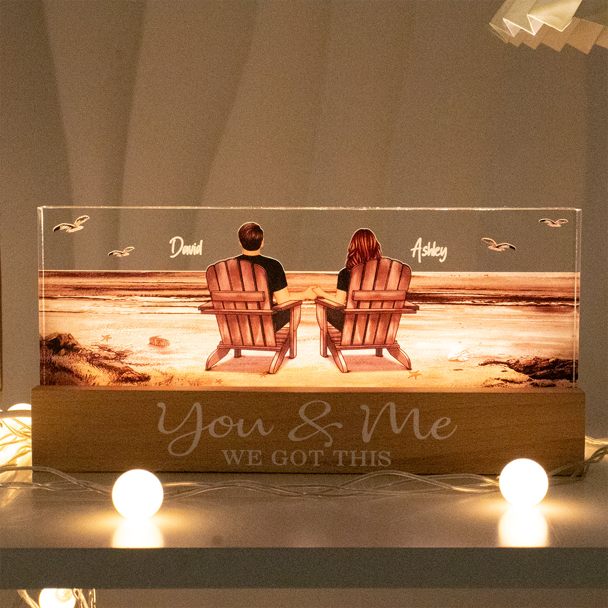 Couple Sitting At Beach Retro Personalized LED Night Light, Heartfelt 2025 Gift For Couple, Husband, Wife, Boyfriend, Girlfriend