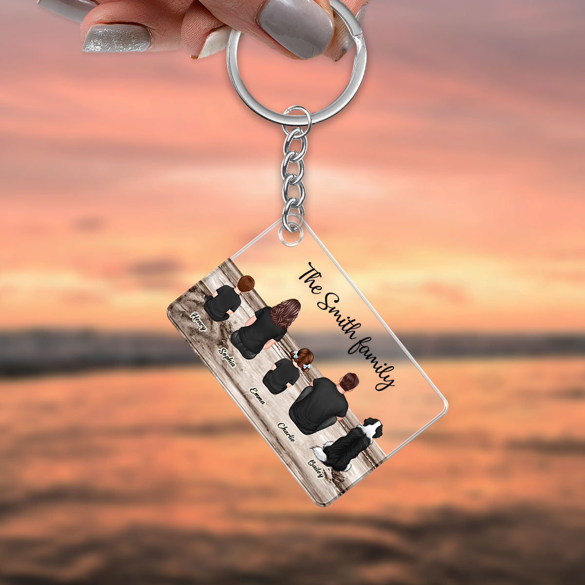 Family Sitting Vintage Background Personalized Acrylic Keychain, Gift For Family