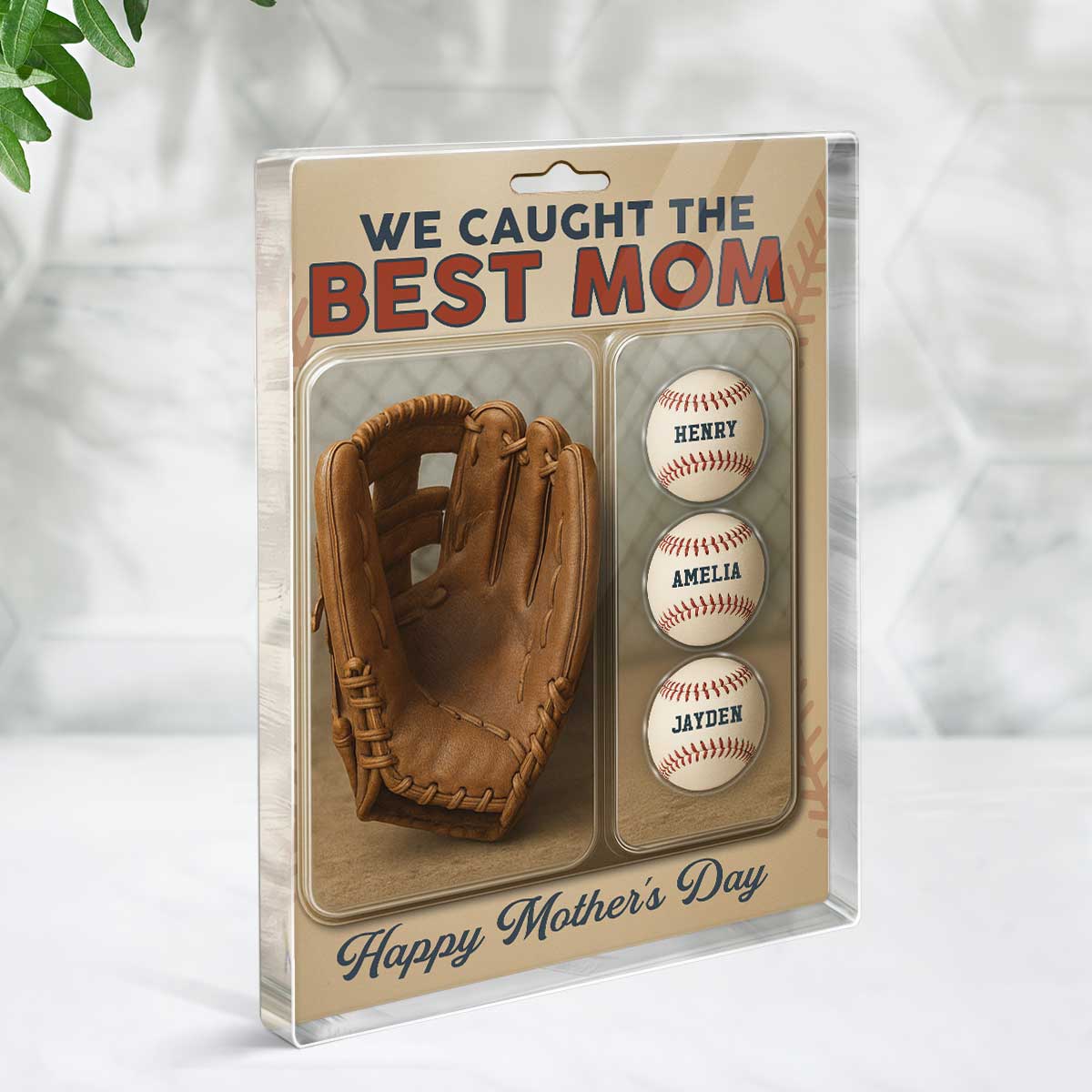 We Caught The Best Dad Grandpa Baseball & Glove Figures Style Personalized Acrylic Block Plaque, Perfect Father's Day Gift for Dad, Gift for Husband