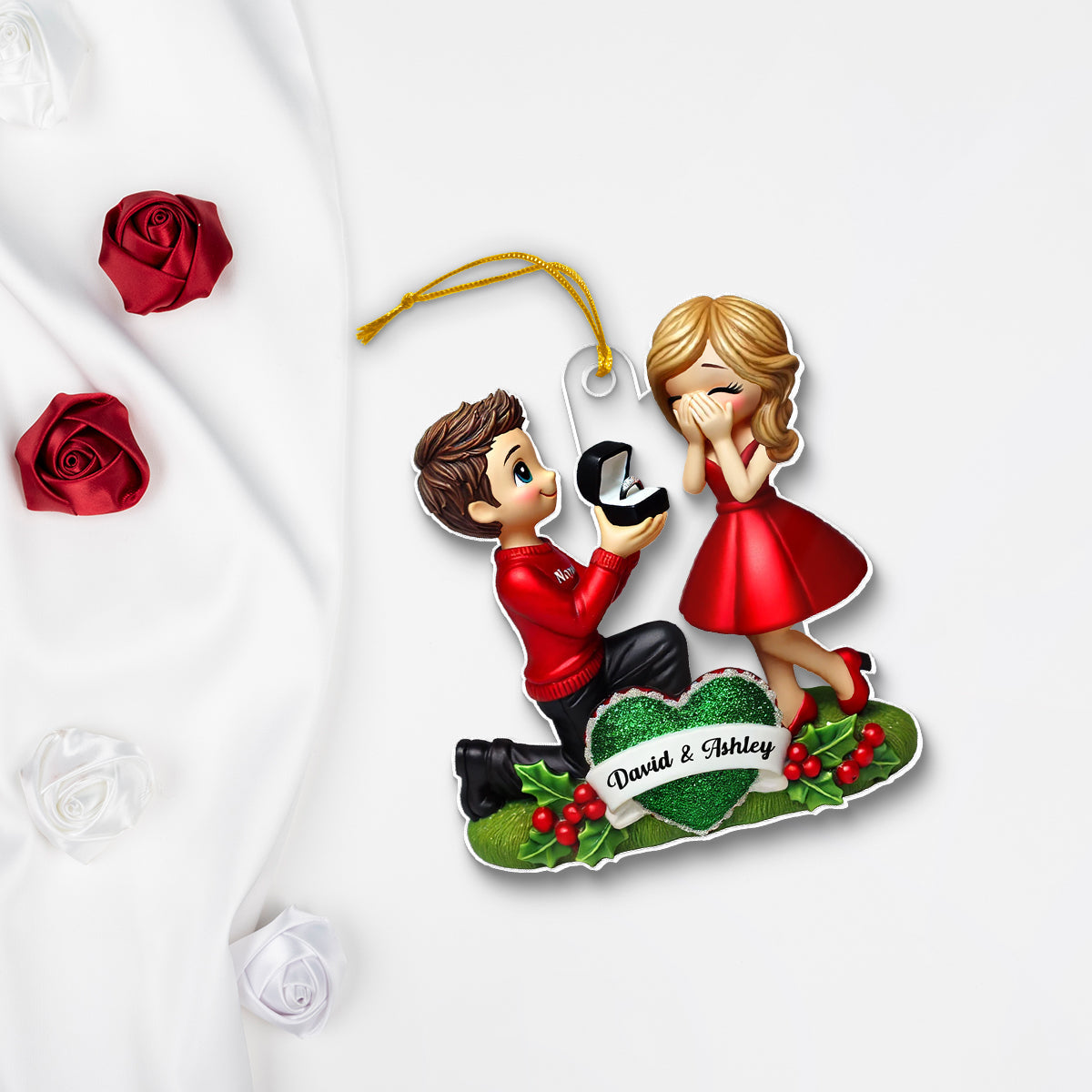 Marriage Proposal 3D Effect Ornament, Personalized Newly Engaged Gift, 'She Said Yes!' Ornament, Custom Just Engaged Gifts for Couples