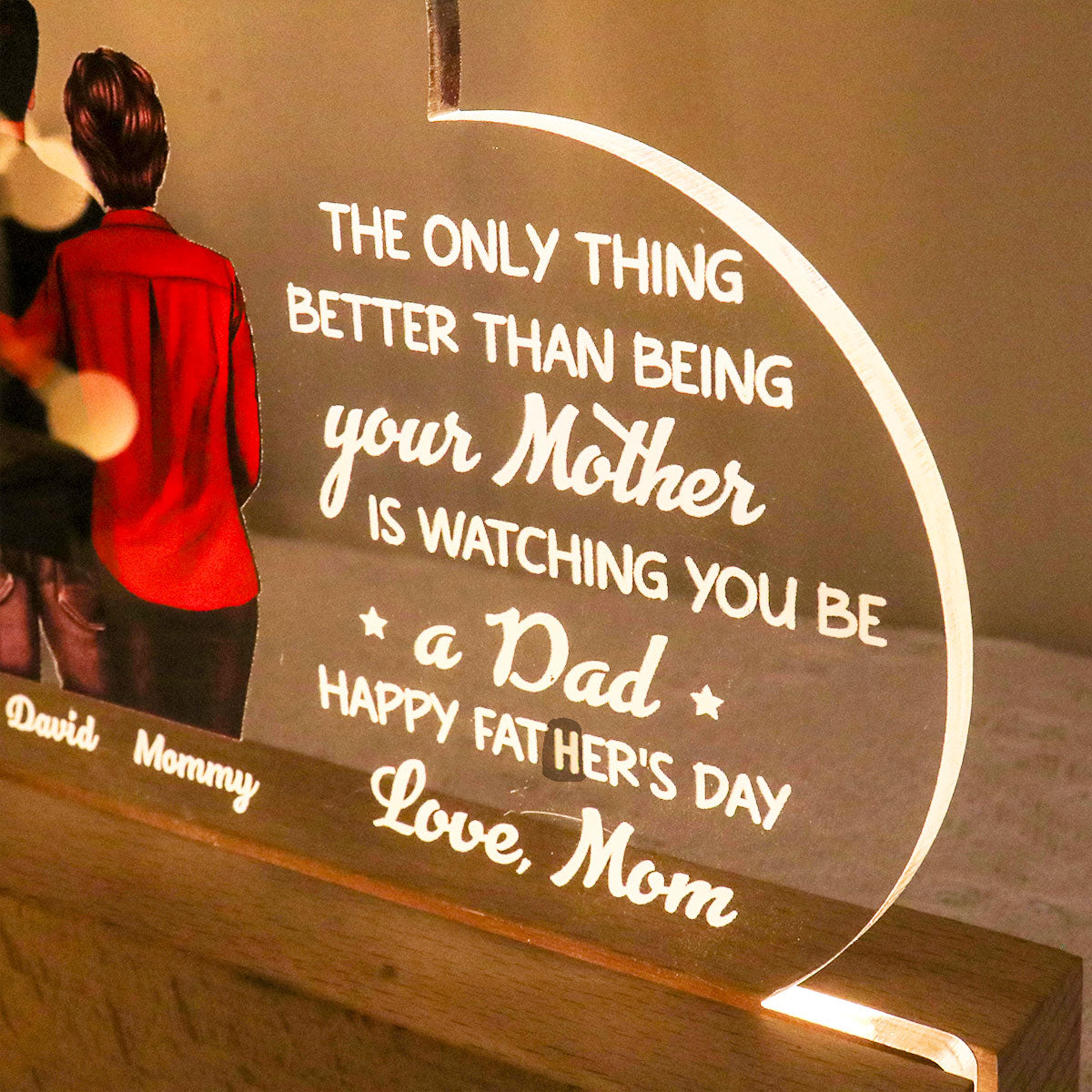 From Mom To Son Happy Father's Day Personalized LED Night Light, Heartfelt Father's Day Gift For Son