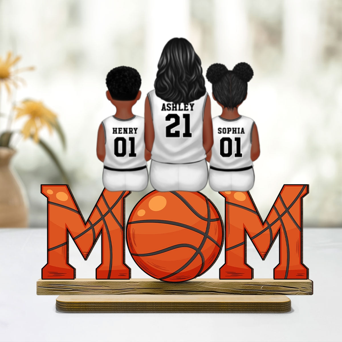 Basketball Mom And Kids Personalized Standing Wooden Plaque, Gift for Mom, Gift for Wife