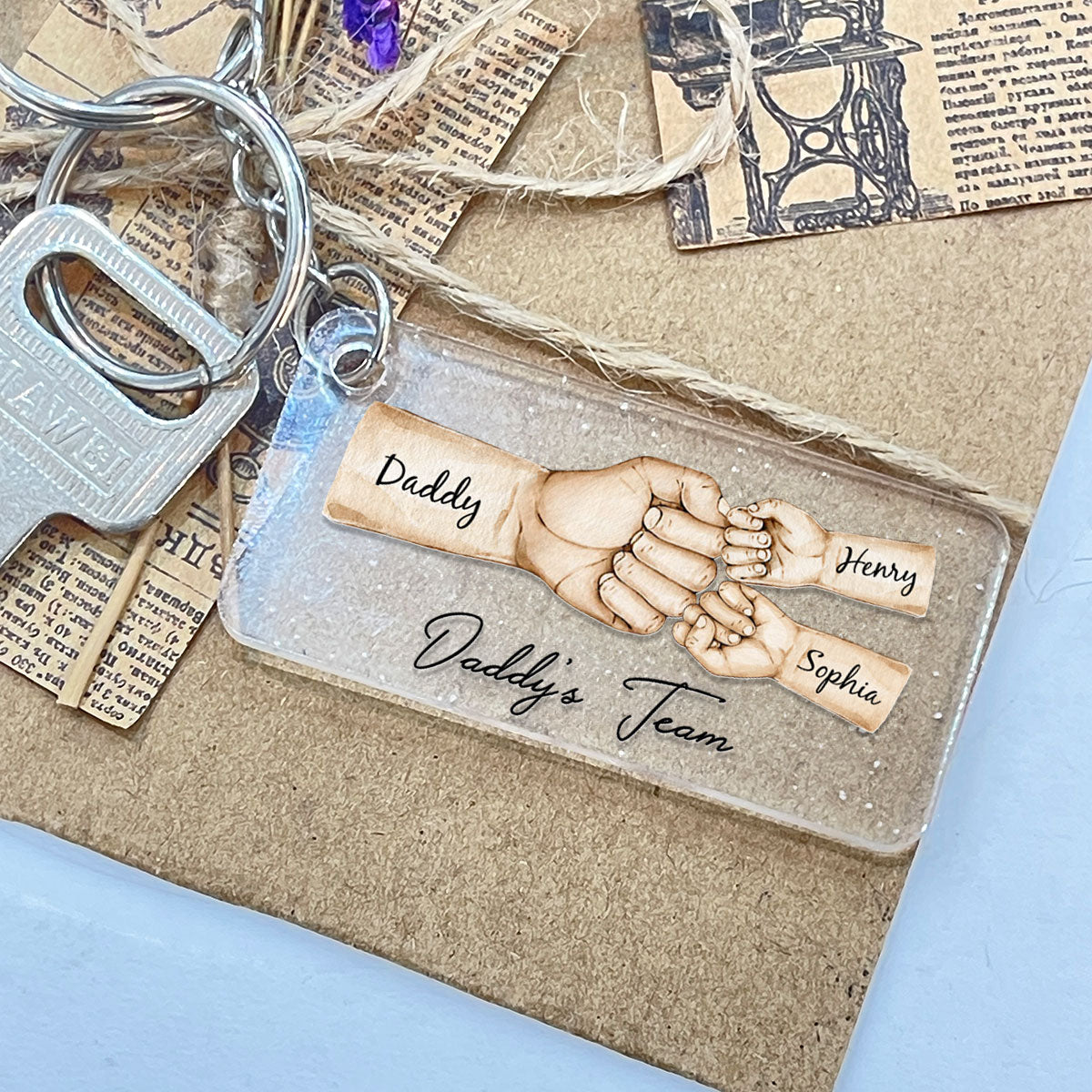 Daddy's Team Fist Bump Personalized Acrylic Keychain, Father's Day Gift For Dad, Gift for Husband, Gift for Grandpa