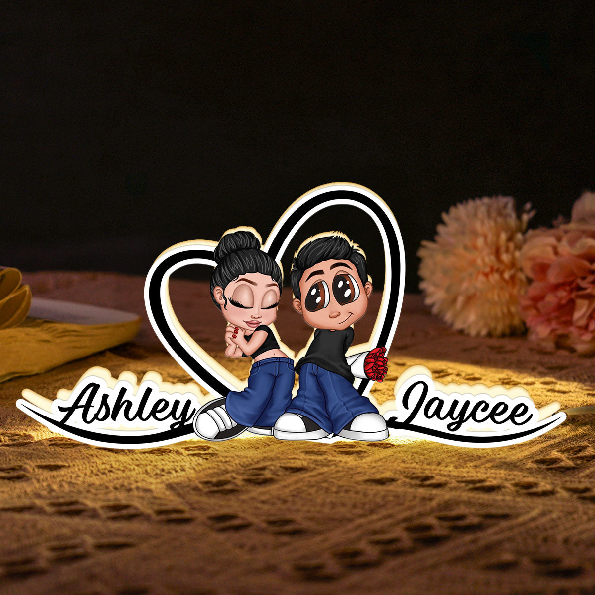 Y2K Couple Heart Shape With Names Personalized Light Box, Anniversary Gift, Unique Gift for Him for Her