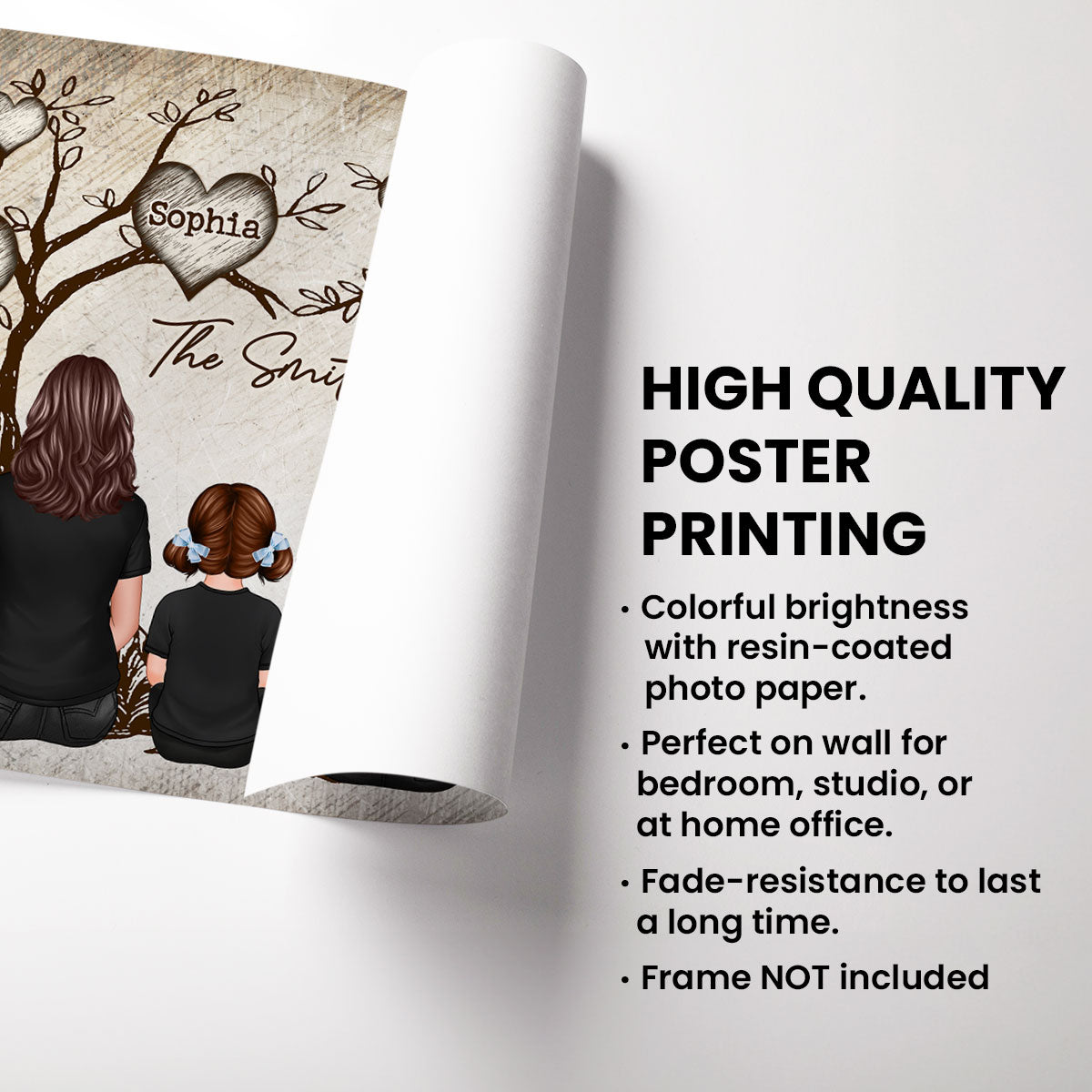 Family Heart Tree Sitting Personalized Poster, Home Decoration, Gift for Family