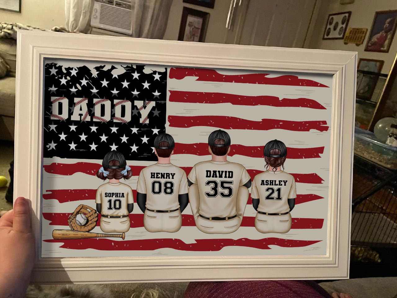 Baseball Dad And Kids Retro Nation Flag Personalized Poster, Father's Day Gift for Husband, Gift for Dad
