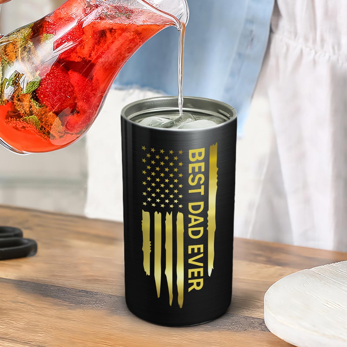 Best Dad Papa Grandpa Ever Fist Bump Outline Nation Flag Gift For Husband Father Figures Personalized 4 In 1 Can Cooler