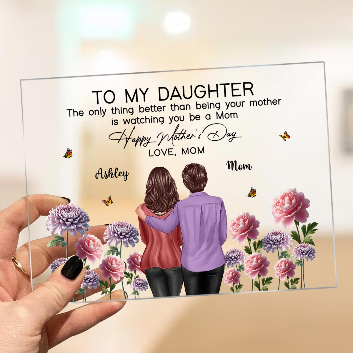 To My Daughter From Mom Happy Mother's Day Birth Flower Personalized Rectangle Acrylic Plaque with Stand, Gift For Daughter