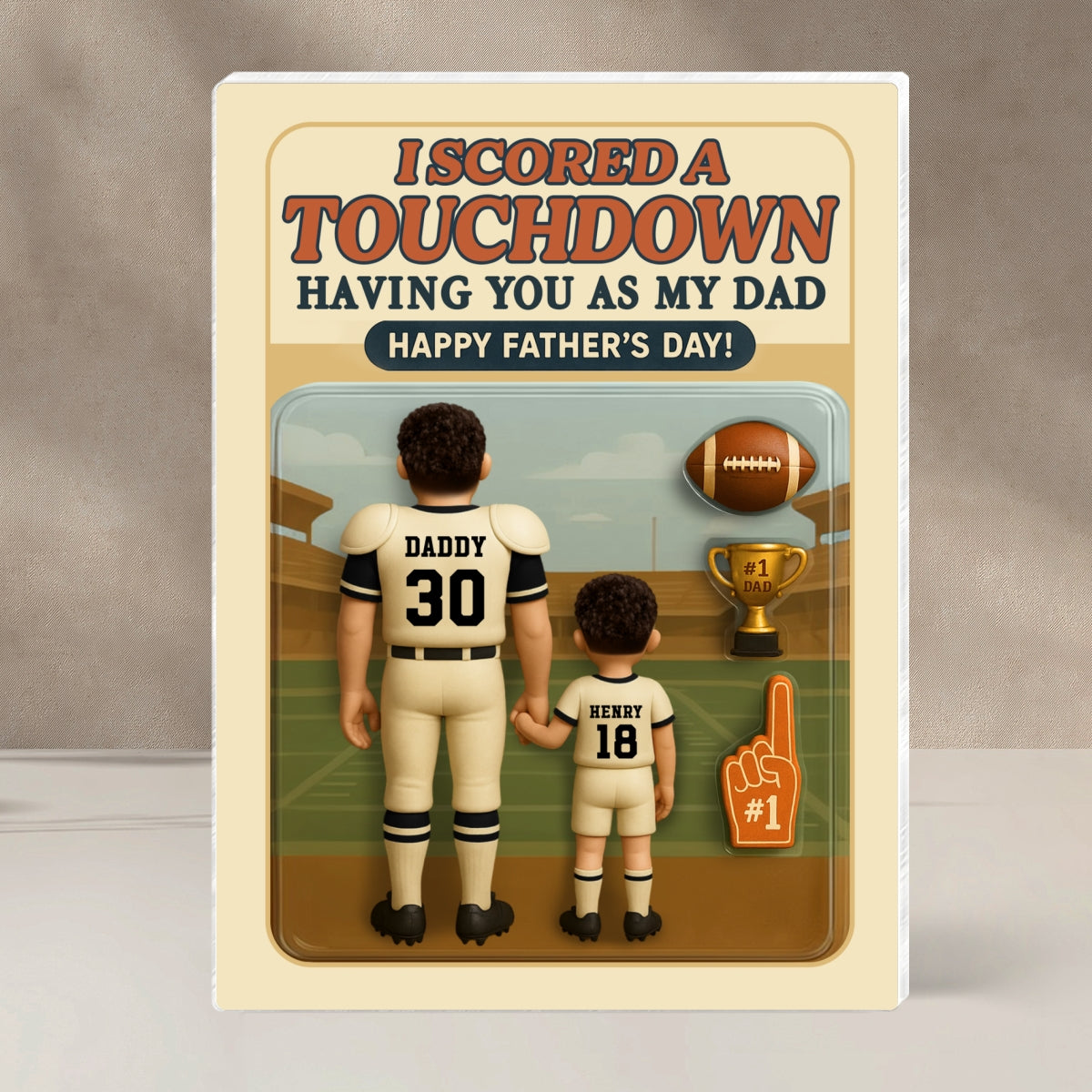 I Scored A Touchdown Having You as my Dad, Custom Figure Personalized Acrylic Block Plaque, Father's Day Gift for Dad, Gift for Husband