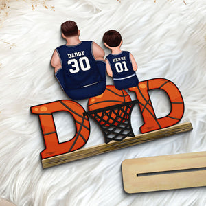Basketball Dad & Kids Personalized 2-Layer Standing Wooden Plaque, Father’s Day Gift for Dads, Gift for Husband