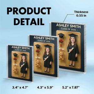 [FEMALE version ONLY] - 3D Effect Graduation Custom Figure Personalized Flat Rectangle Acrylic Block Plaque, Unique Keepsake, Graduation Gift