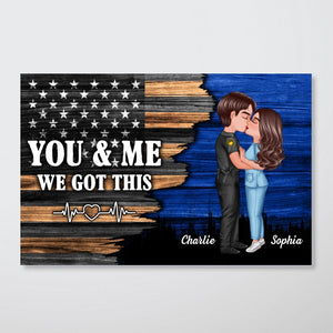 Hero Couple Kissing Half Flag Gifts by Occupation Firefighter, Nurse, Police Officer Personalized Horizontal Poster
