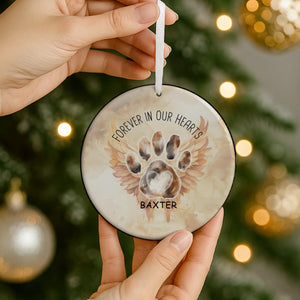 Christmas Pet Memorial Forever In Our Hearts Ceramic Ornament