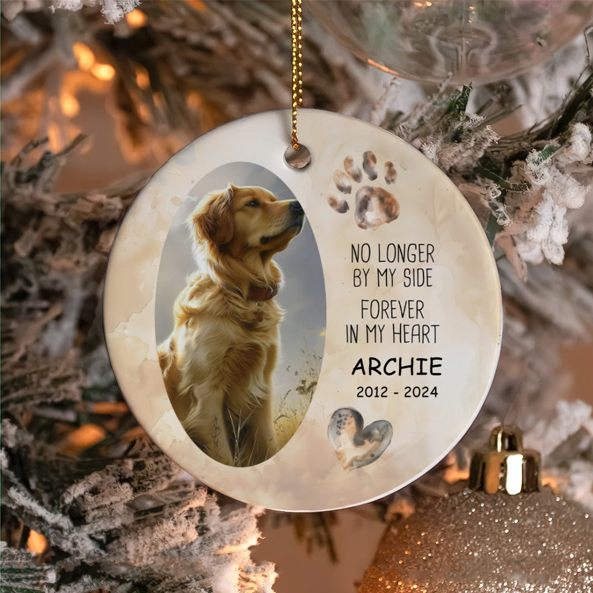 Christmas Pet Memorial No Longer By My Side Forever In My Heart Ceramic Ornament