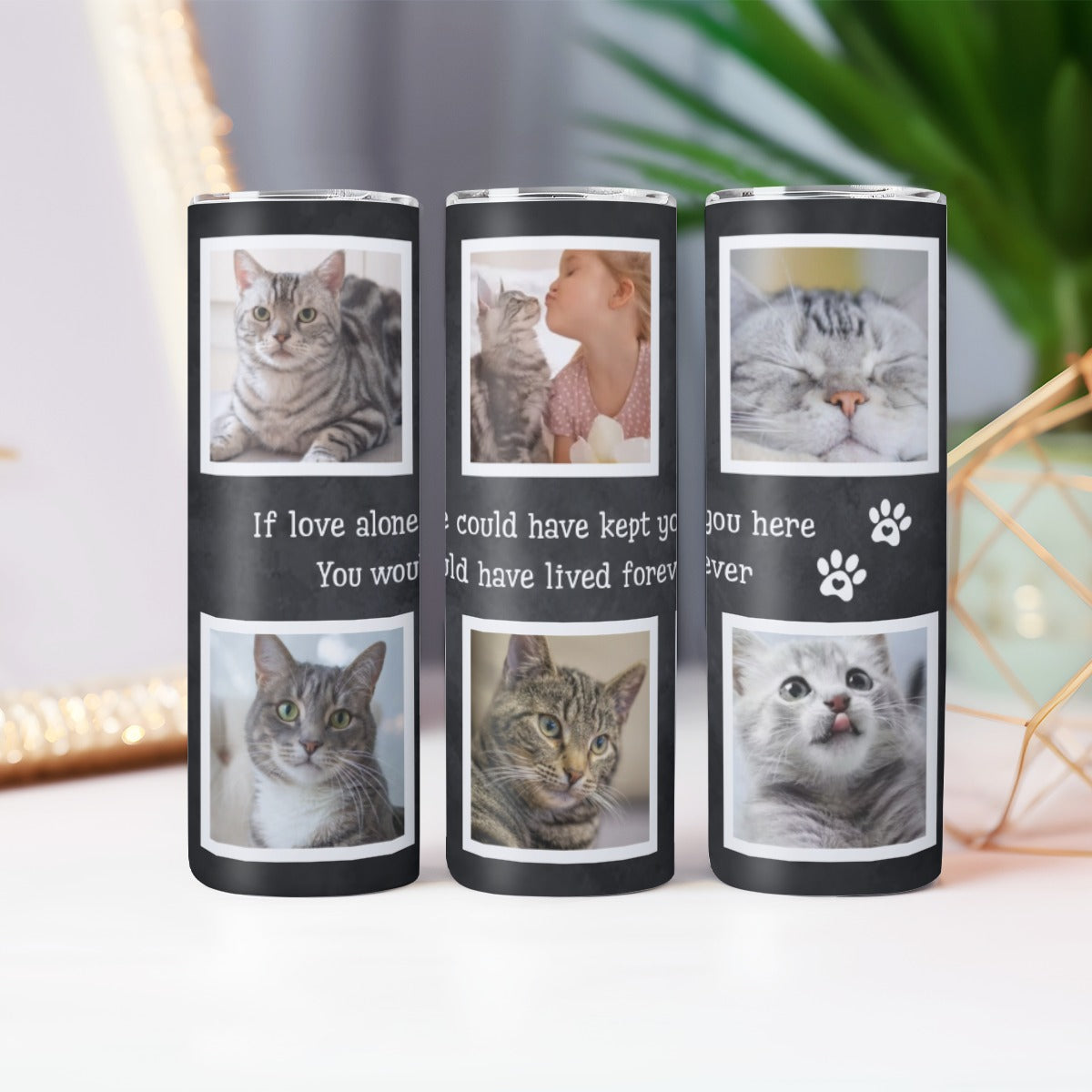 Cat Memorial - Personalized 20 oz Skinny Tumbler With Sliding Lid