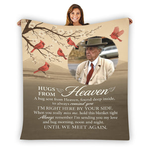 Hugs From Heaven Until We Meet Again - Personalized Photo Blanket