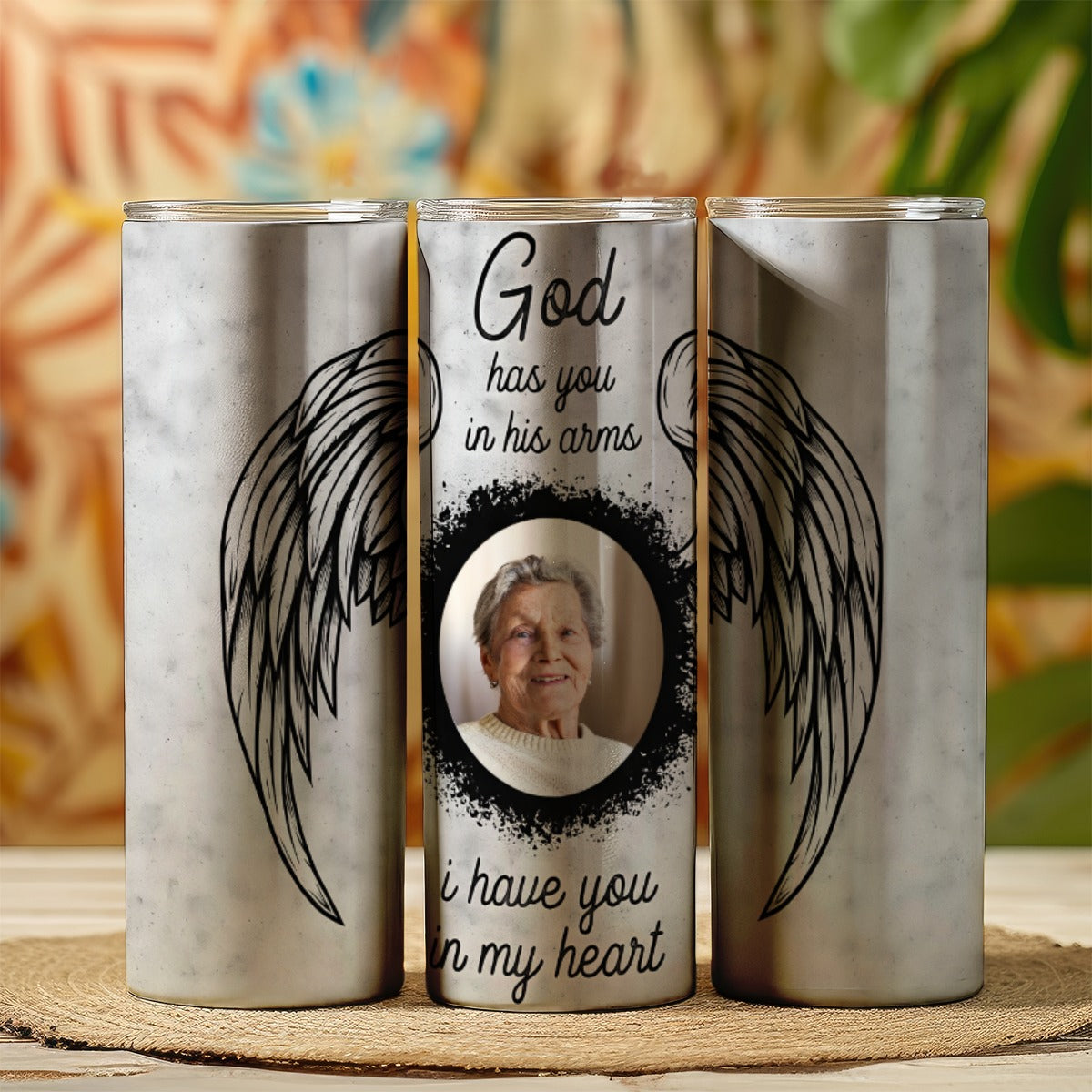 Angel Wings God Has You In His Arms Skinny Tumbler 20oz