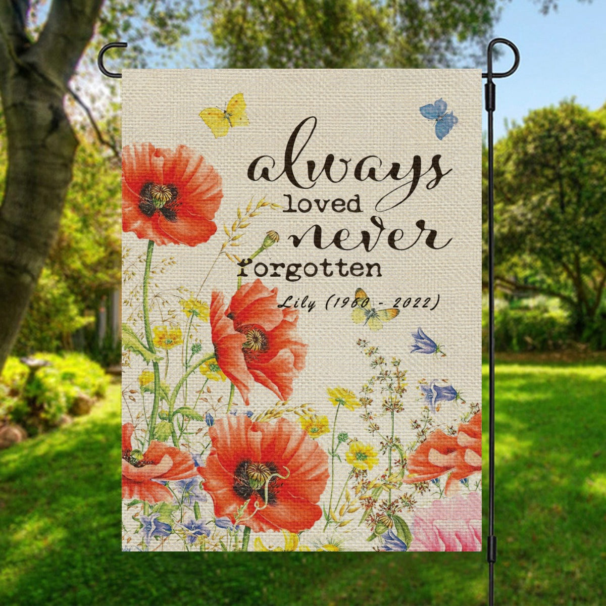 Always Loved Never Forgotten - Hummingbird Personalized Photo Name Flag