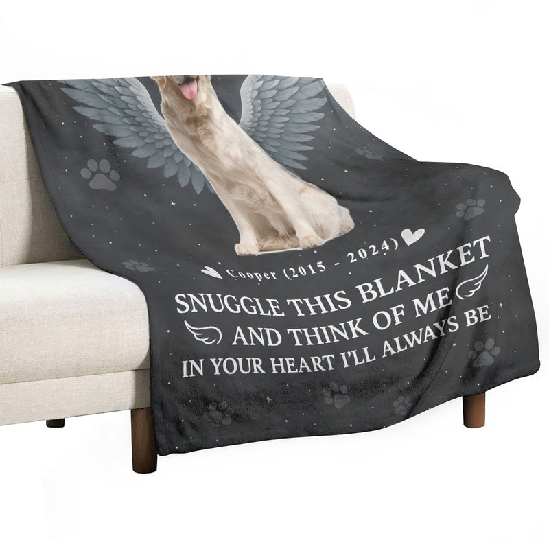 Think Of Me In Your Heart I'll Always Be - Personalized Photo Pet Memorial Blanket