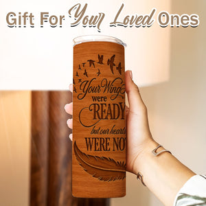 Memorial Carved Wood Design Skinny Tumbler 20oz