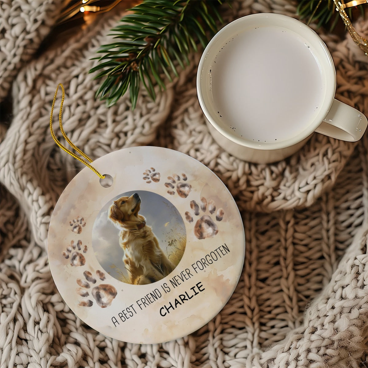 Christmas Pet Memorial ls Best Friend is Never Forgotten Ceramic Ornament