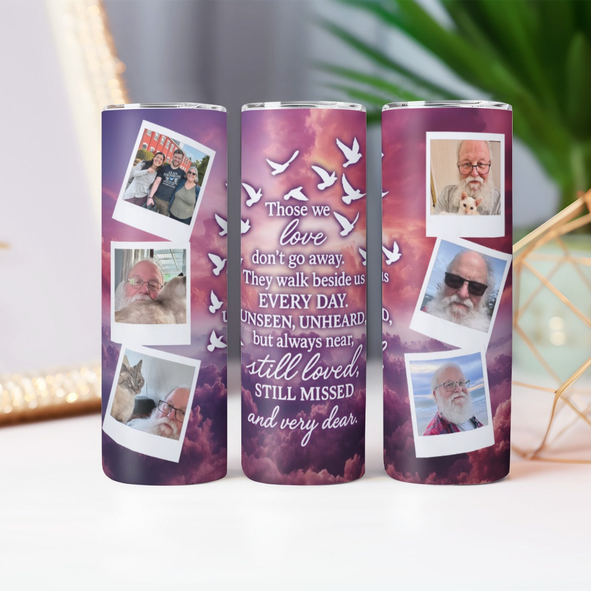 Custom Photo Collage Glitter Memorial Skinny Tumbler 20oz