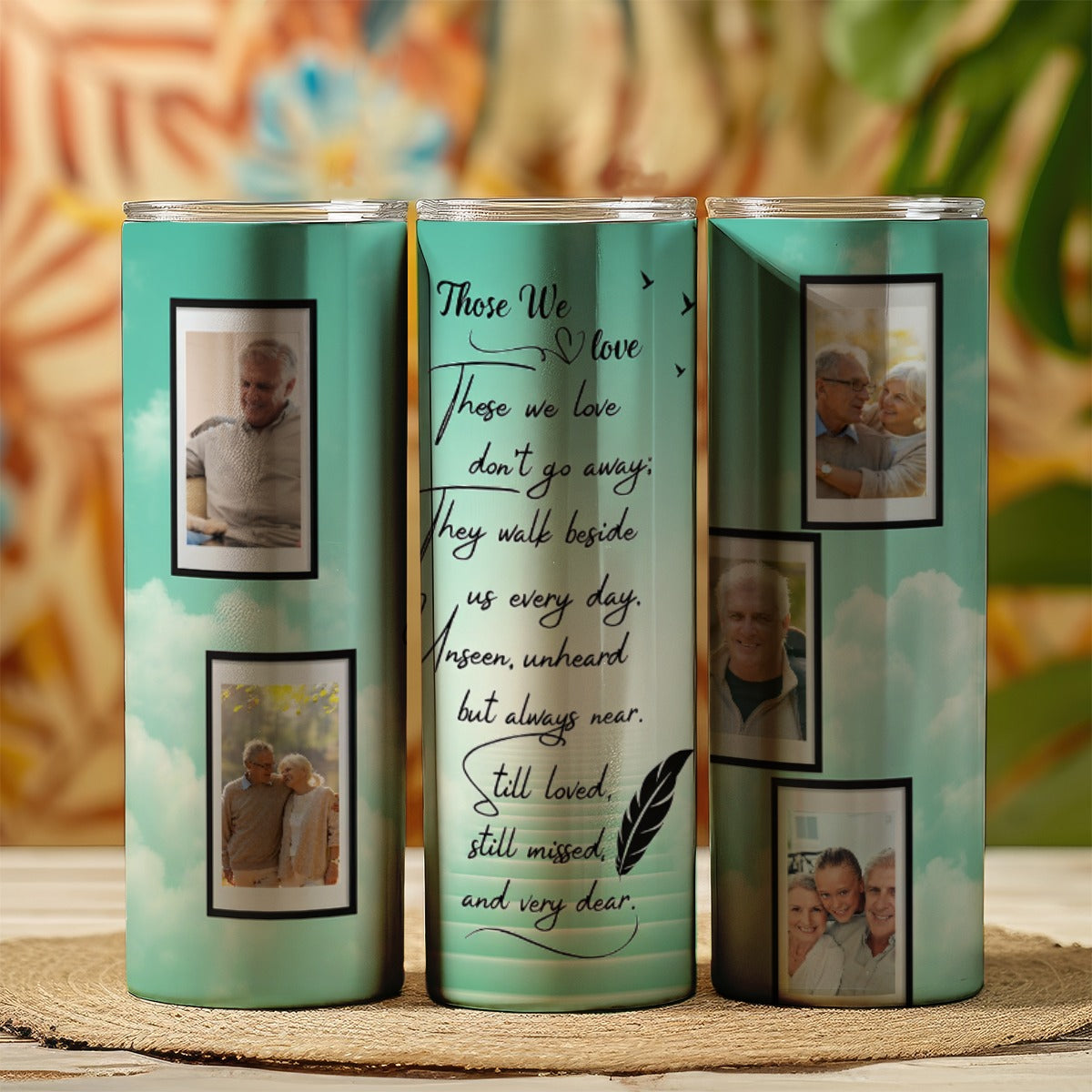 Green Photo Memorial Design Skinny Tumbler 20oz